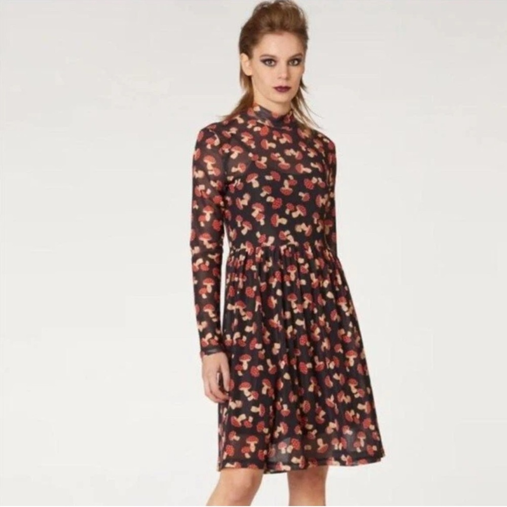 Dangerfield Mushroom Sheer Long Sleeve Mesh Dress